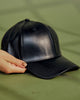 Black Vegan Leather Satin Lined Hat