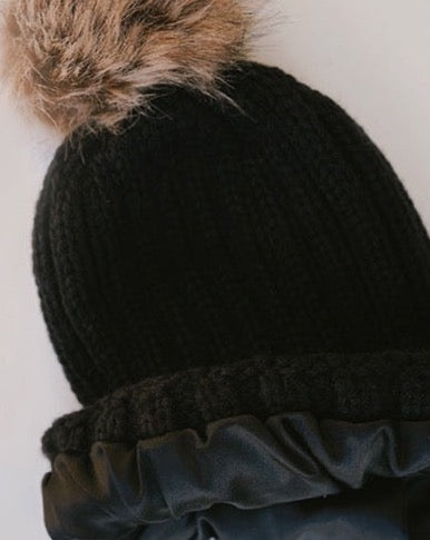 Satin Lined Beanie with Removable Pom