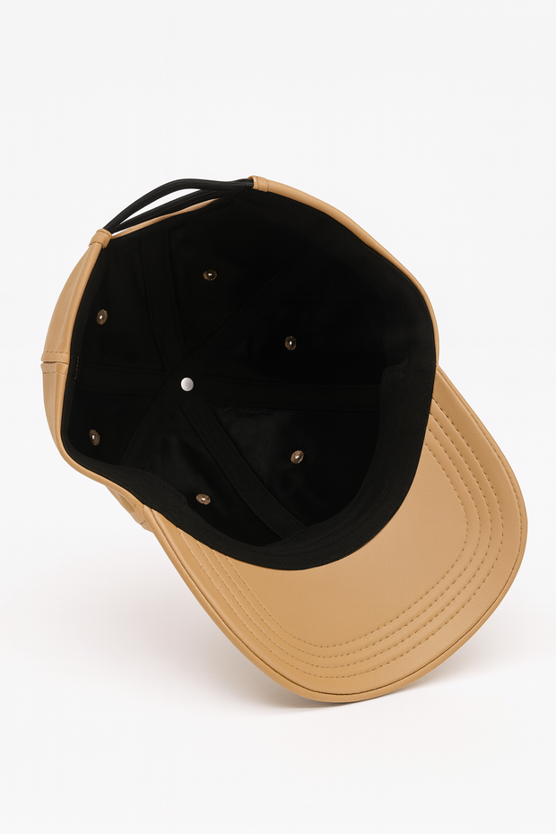 Tan Vegan Leather Satin Lined Hat