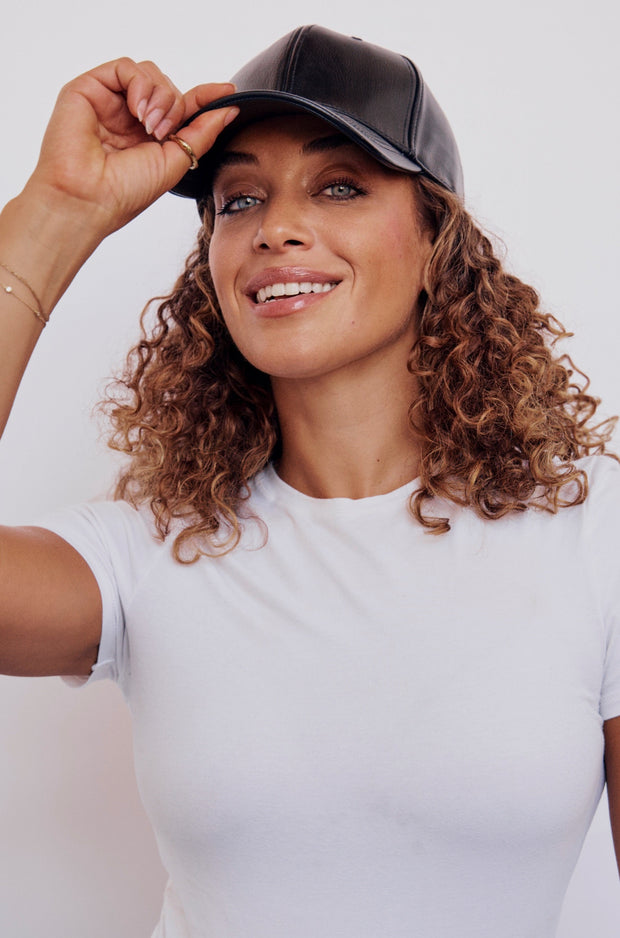 Black Vegan Leather Satin Lined Hat