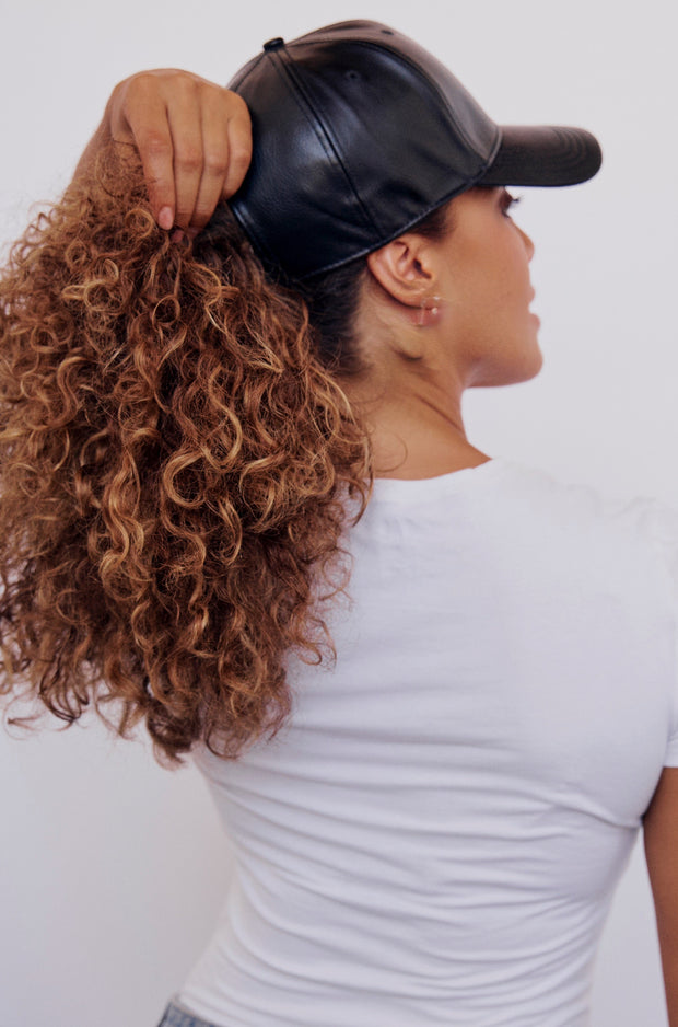 Black Vegan Leather Satin Lined Hat
