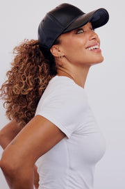 Black Vegan Leather Satin Lined Hat